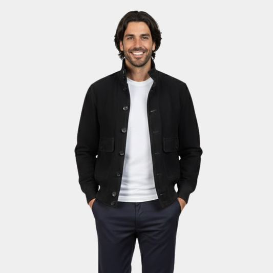 Eaton Black Suede Bomber Jacket - Leather Clan