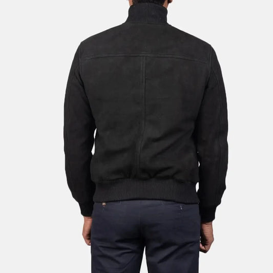 Eaton Black Suede Bomber Jacket - Leather Clan