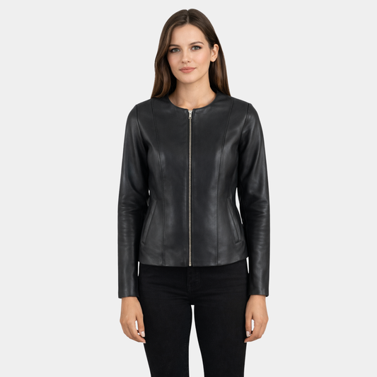 Elixir Black Collarless Leather Jacket