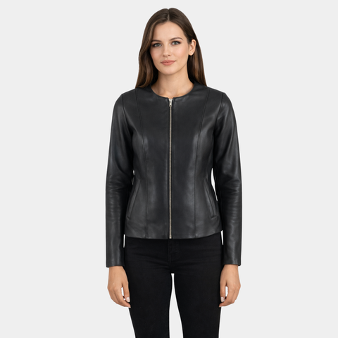 Elixir Black Collarless Leather Jacket