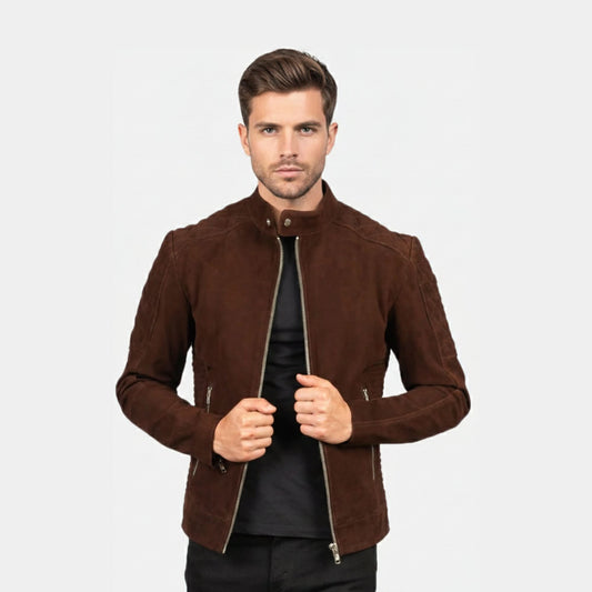 Fernando Quilted Brown Suede Biker Jacket - Leather Clan