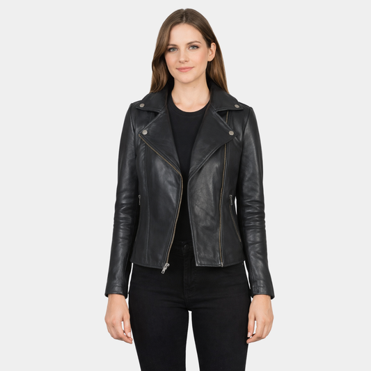 Flashback Black Leather Biker Jacket - Leather Clan