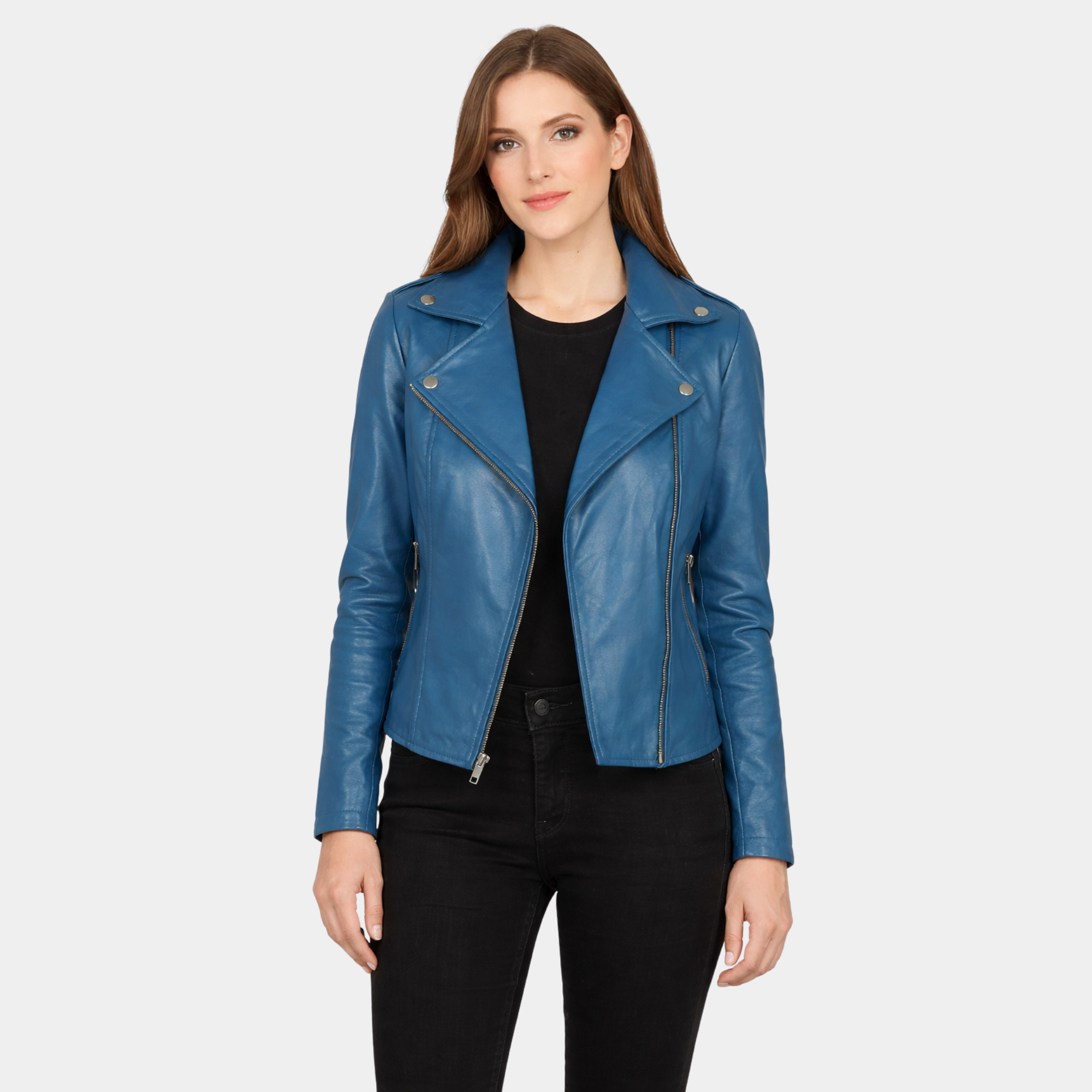 Flashback Blue Leather Biker Jacket - Leather Clan
