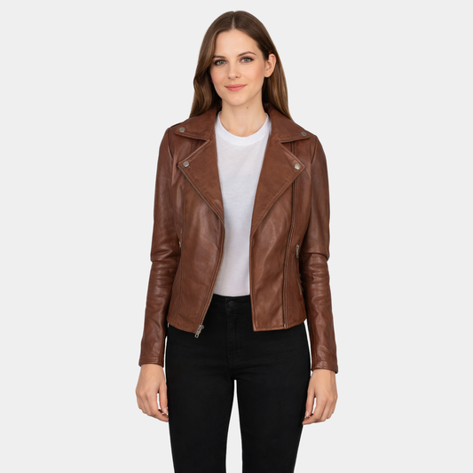 Flashback Brown Leather Biker Jacket - Leather Clan