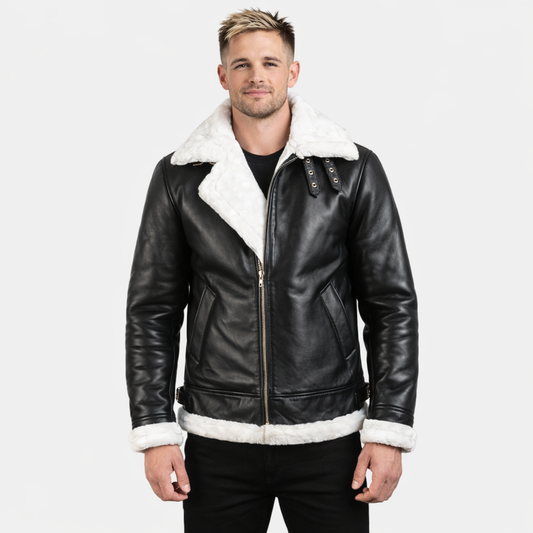 Francis Black & White Leather Bomber Jacket