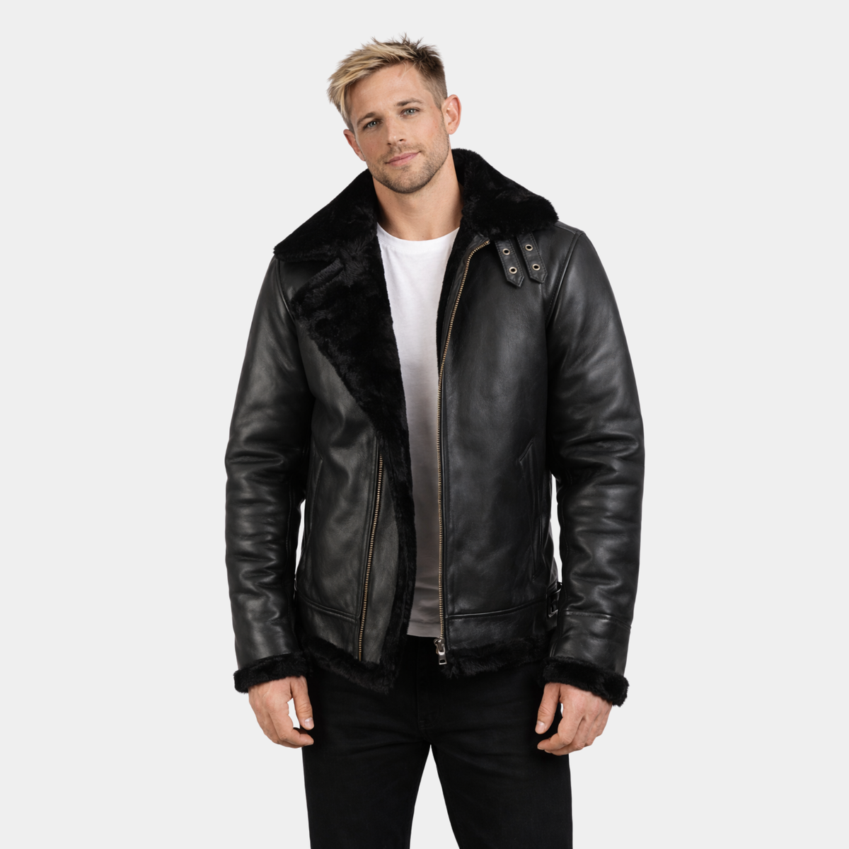 Francis B-3 Black Leather Bomber Jacket - Leather Clan