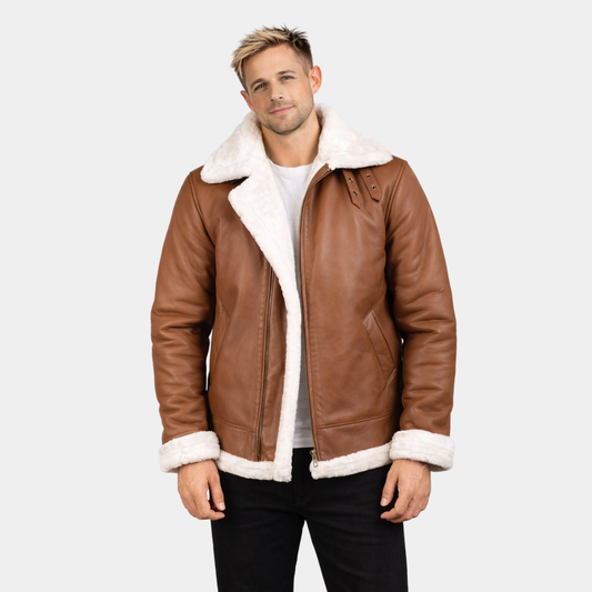 Francis Brown Leather Bomber Jacket