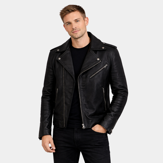 Freaky Mens Black Motorcycle Leather Jacket