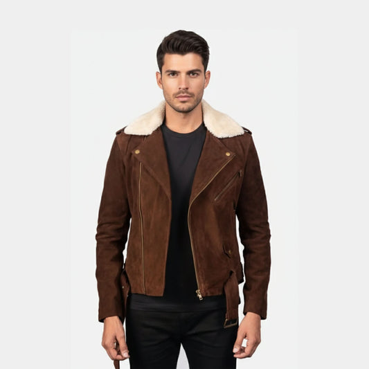 Furton Mocha Suede Biker Jacket - Leather Clan