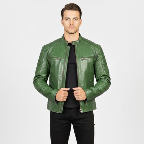 Gatsby Green Leather Biker Jacket