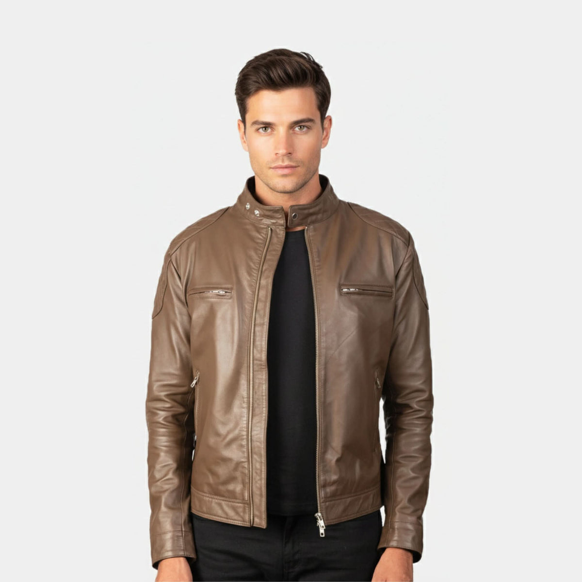 Gatsby Mocha Leather Biker Jacket