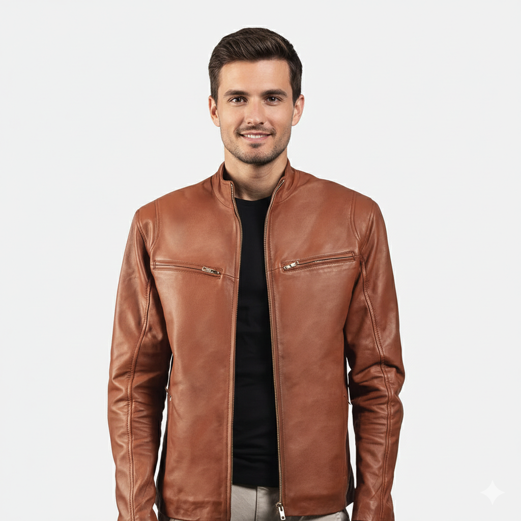 Ionic Brown Leather Biker Jacket