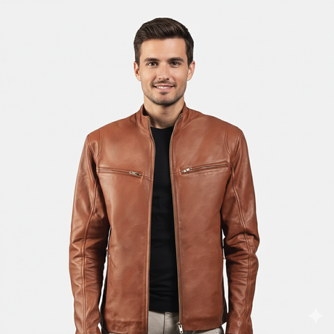 Ionic Brown Leather Biker Jacket