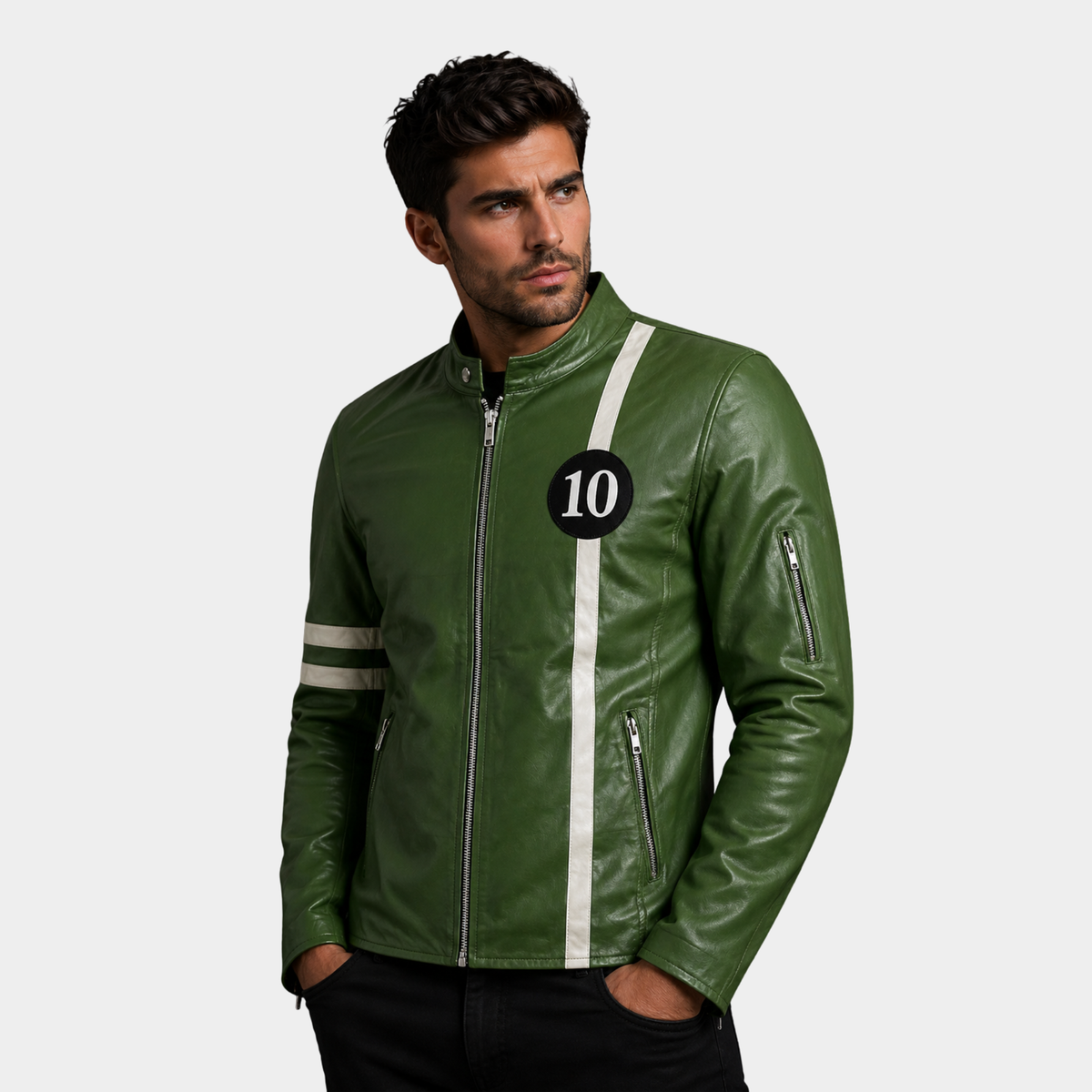 Green Biker Leather Jacket â€“ Motorcycle Casual Style