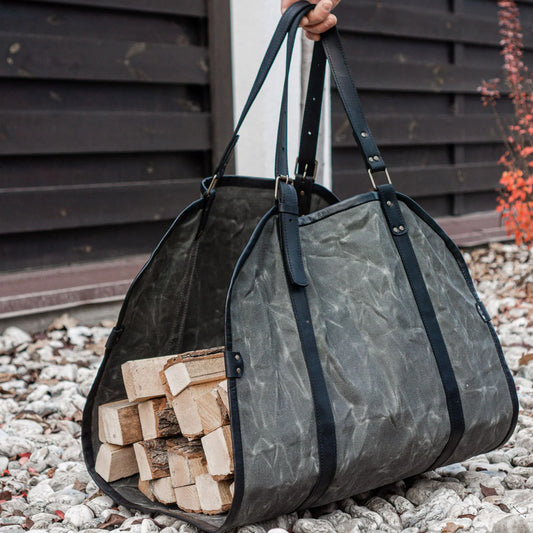 Greyish Wood Carrier With Black Strips