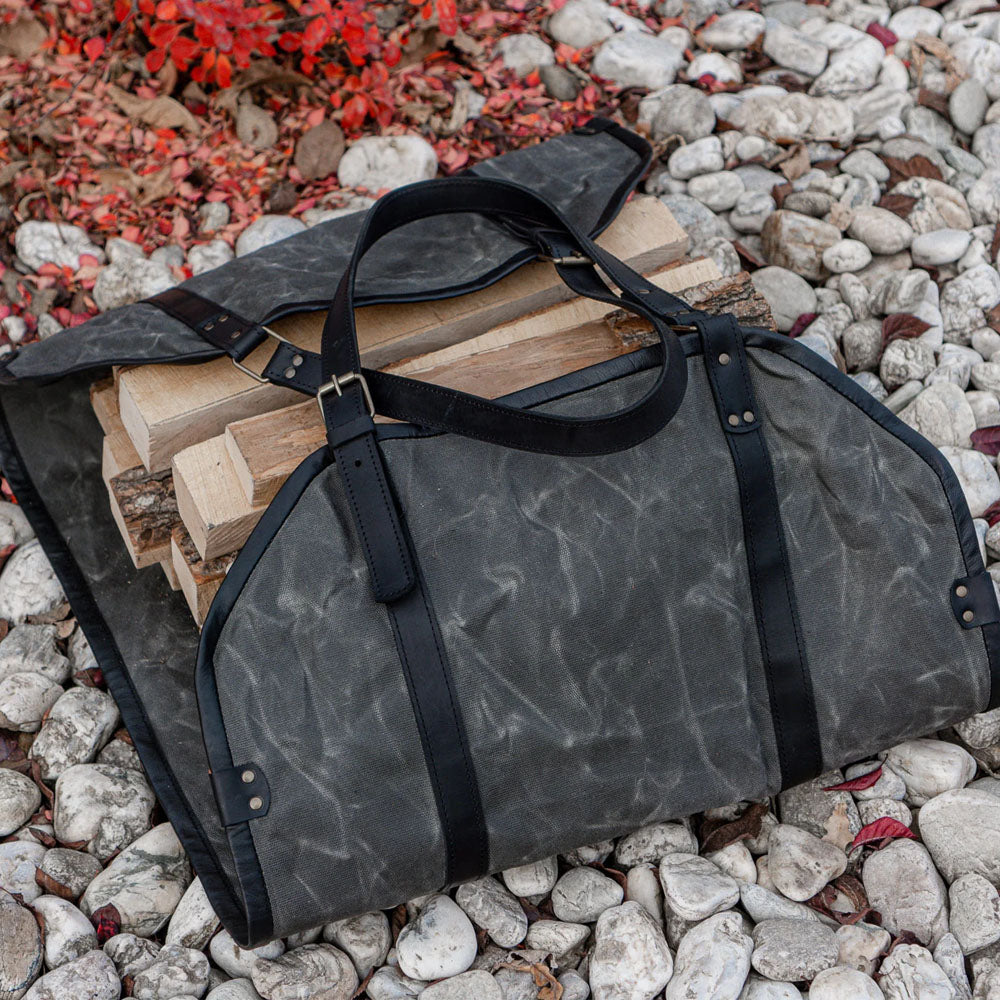 Greyish Wood Carrier With Black Strips