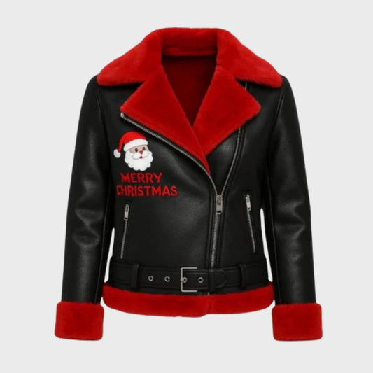 Handmade Christmas Leather Biker Jacket | Santa Embroidery Jacket