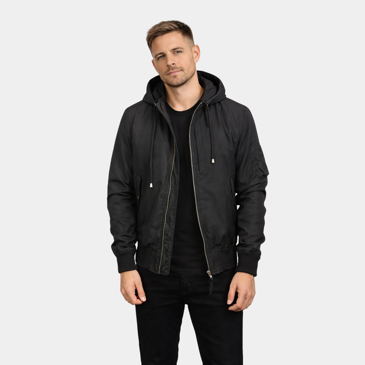 Hanklin Ma-1 Black Hooded Bomber Jacket