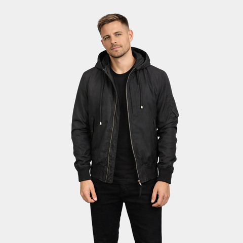 Hanklin Ma-1 Black Hooded Bomber Jacket