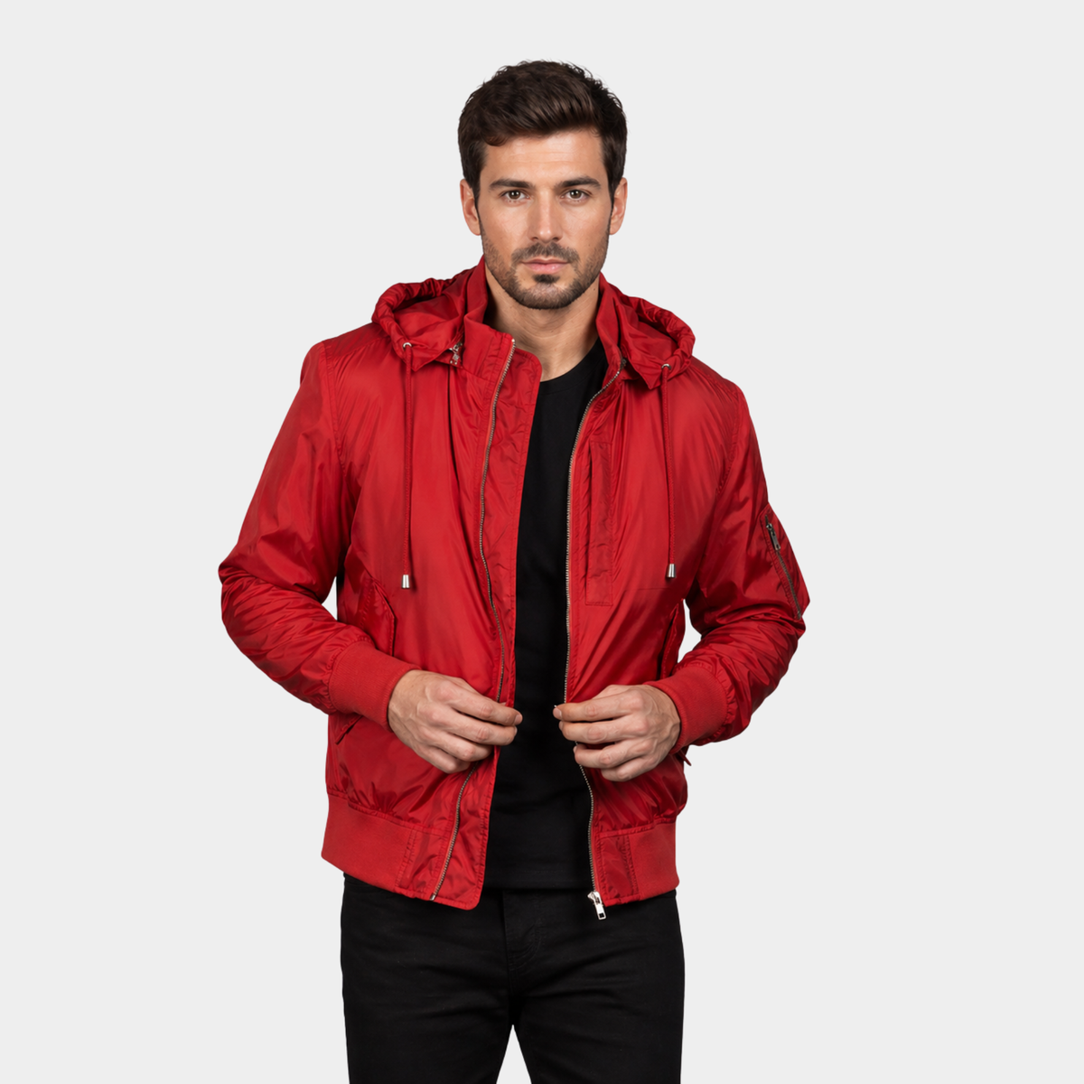 Hanklin Ma-1 Red Hooded Bomber Jacket