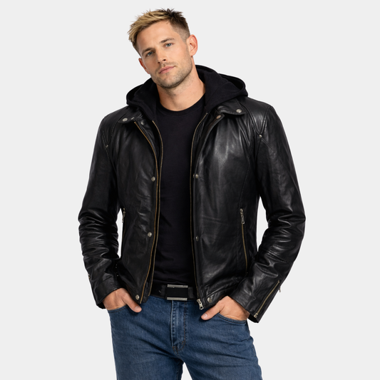 Highschool Black Hooded Leather Jacket