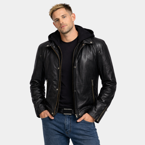 Highschool Black Hooded Leather Jacket