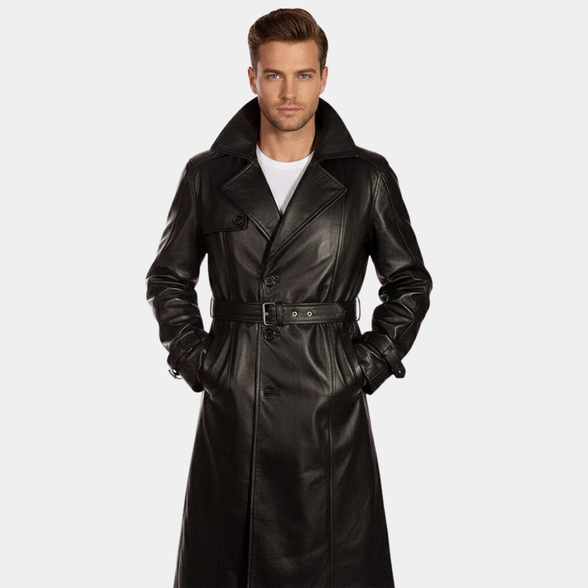Hooligan Black Leather Trench Coat