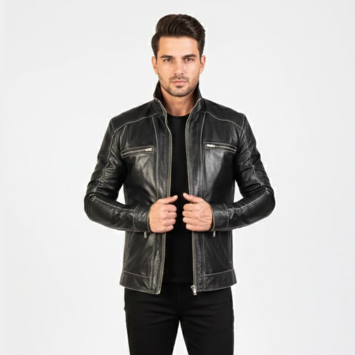 Hudson Black Leather Biker Jacket