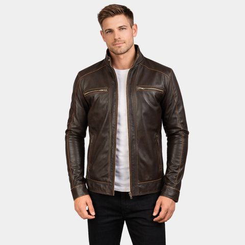 Hudson Brown Leather Biker Jacket