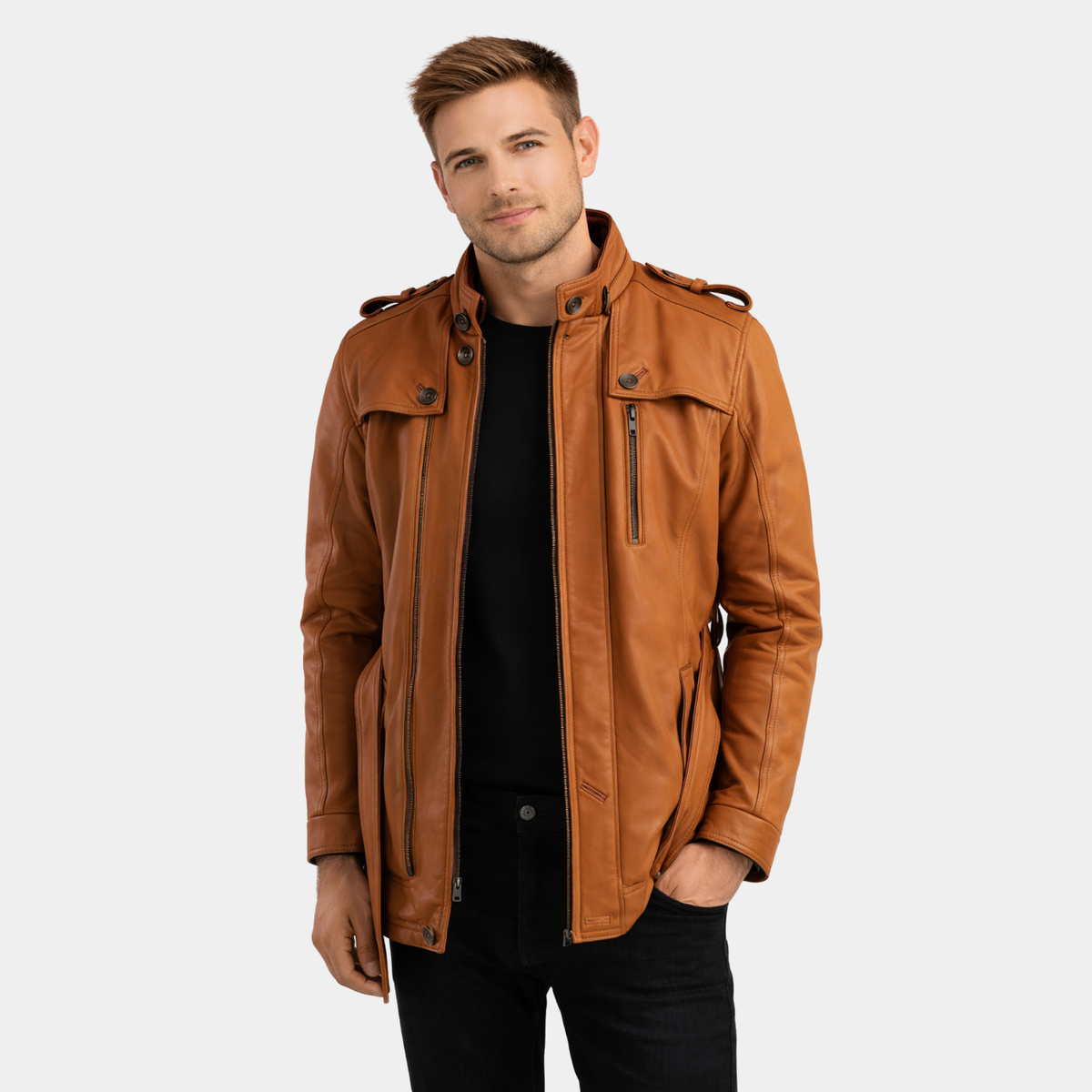 Hunter Tan Brown Fur Leather Jacket