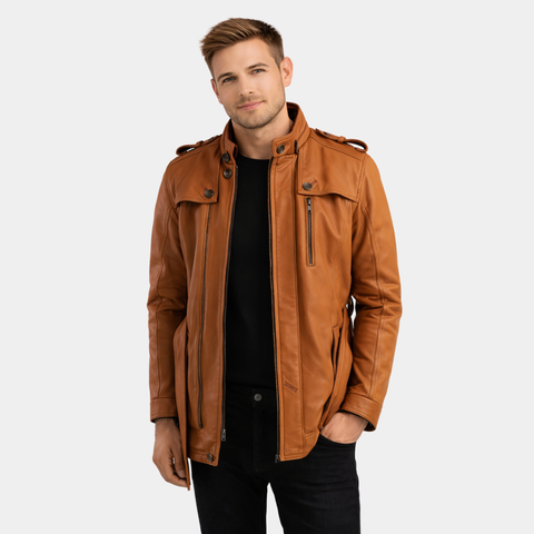 Hunter Tan Brown Fur Leather Jacket