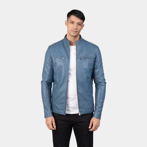 Ionic Blue Leather Biker Jacket