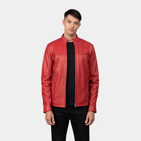 Ionic Red Leather Biker Jacket
