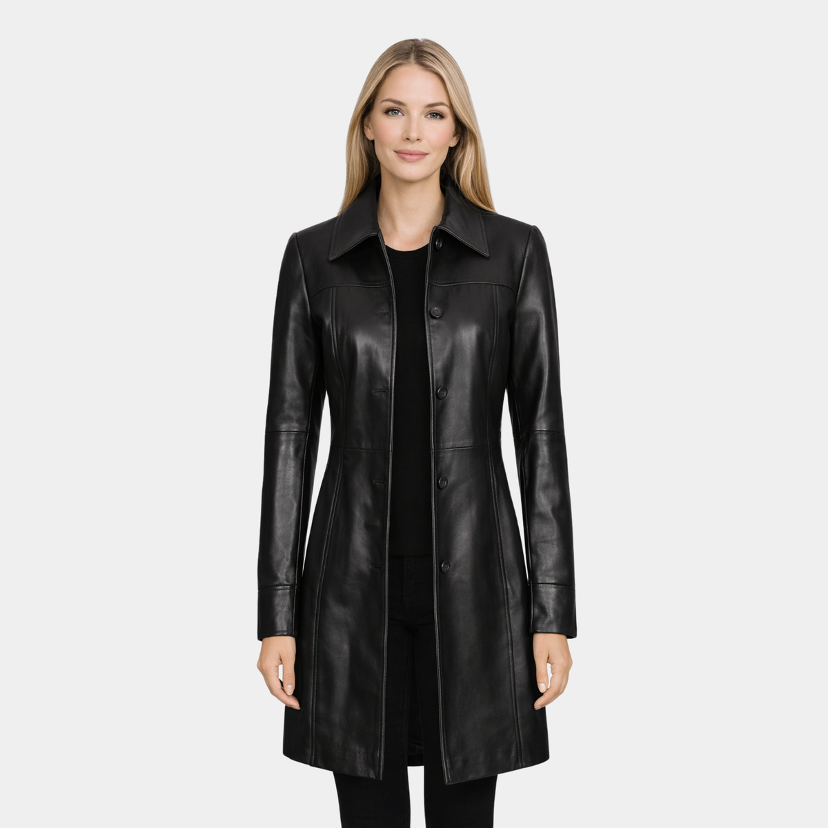 Kandis Womens Black Leather Car Coat