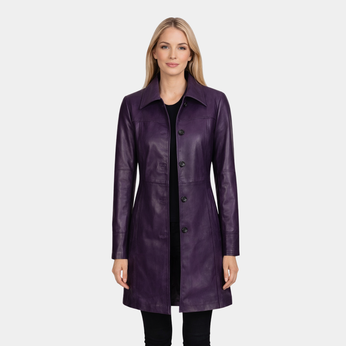 Kandis Womens Purple Leather Car Coat