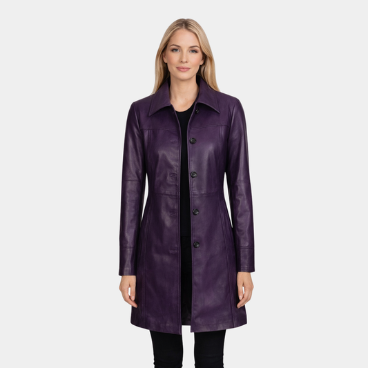 Kandis Womens Purple Leather Car Coat