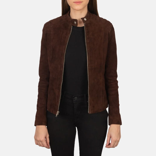 Kelsee Mocha Suede Biker Jacket - Leather Clan
