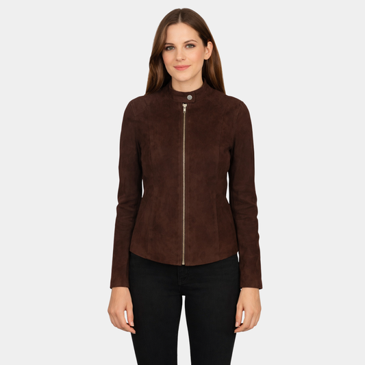 Kelsee Mocha Suede Biker Jacket - Leather Clan