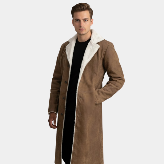 Kolby Distressed Brown Leather Shearling Coat