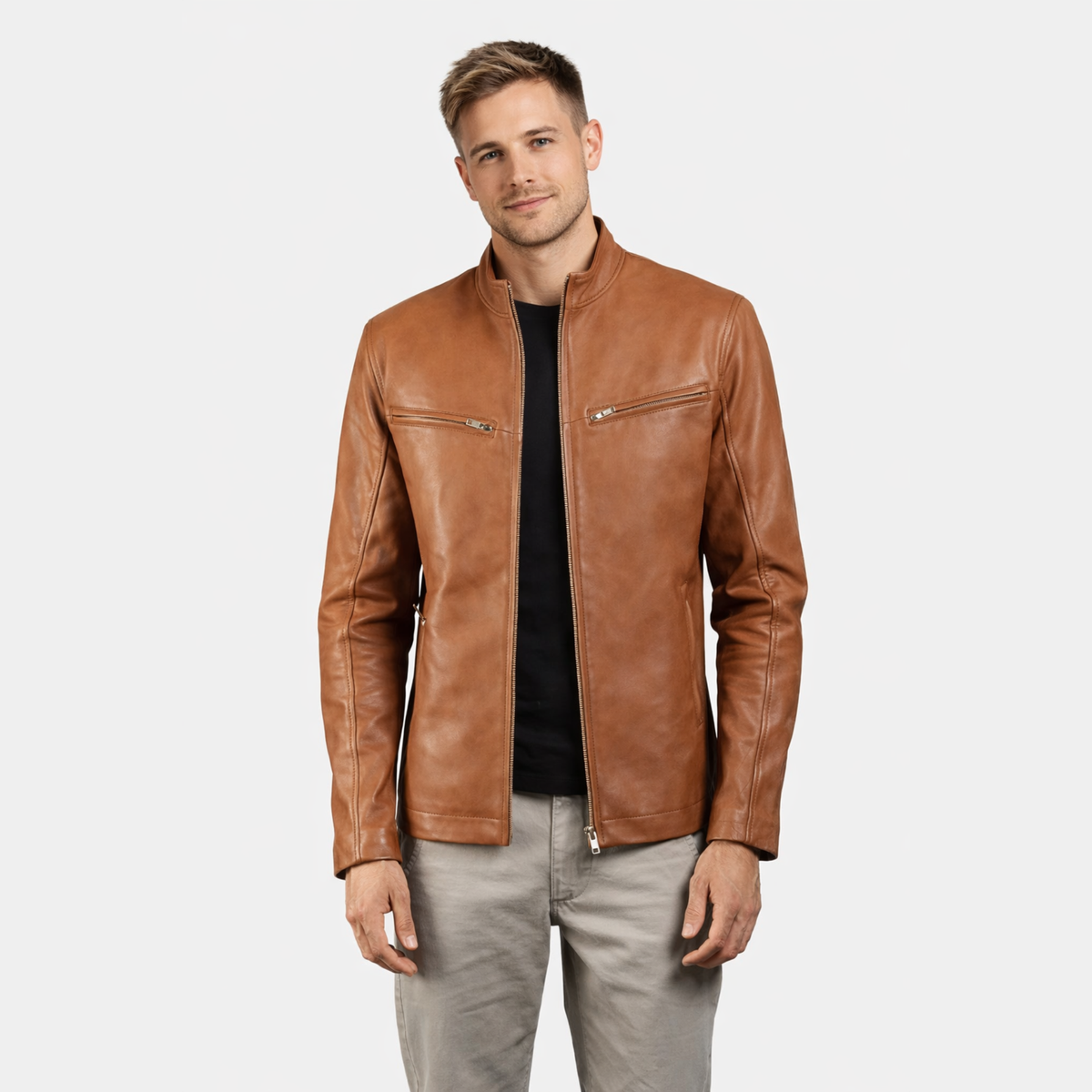 [LC] Ionic Brown Leather Biker Jacket