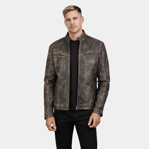 [LC] Ionic Distressed Brown Leather Biker Jacket