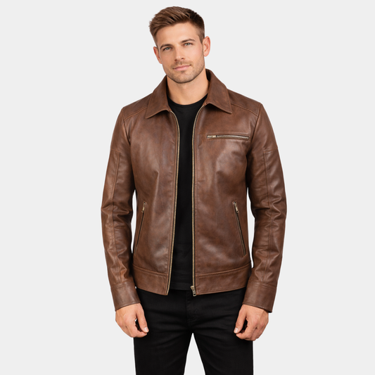 [LC] Lavendard Brown Leather Biker Jacket
