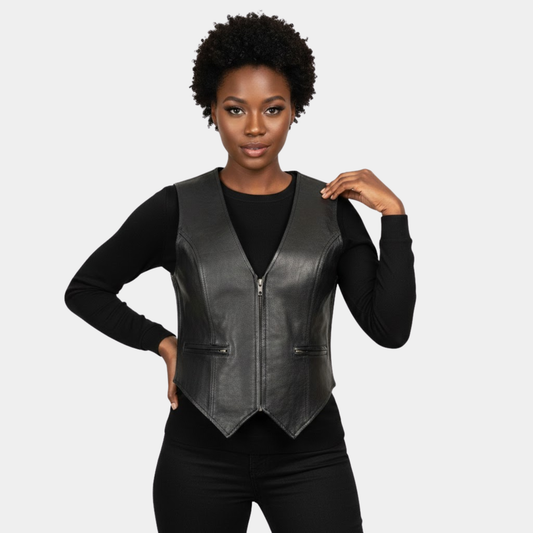 Ladies Braided Leather Motorcycle Biker Vest