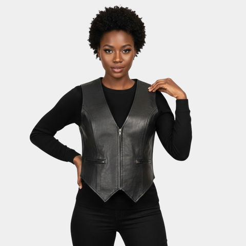 Ladies Braided Leather Motorcycle Biker Vest