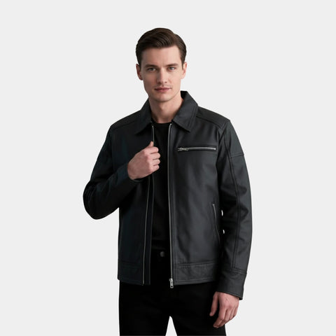Lavendard Matte Black Leather Biker Jacket