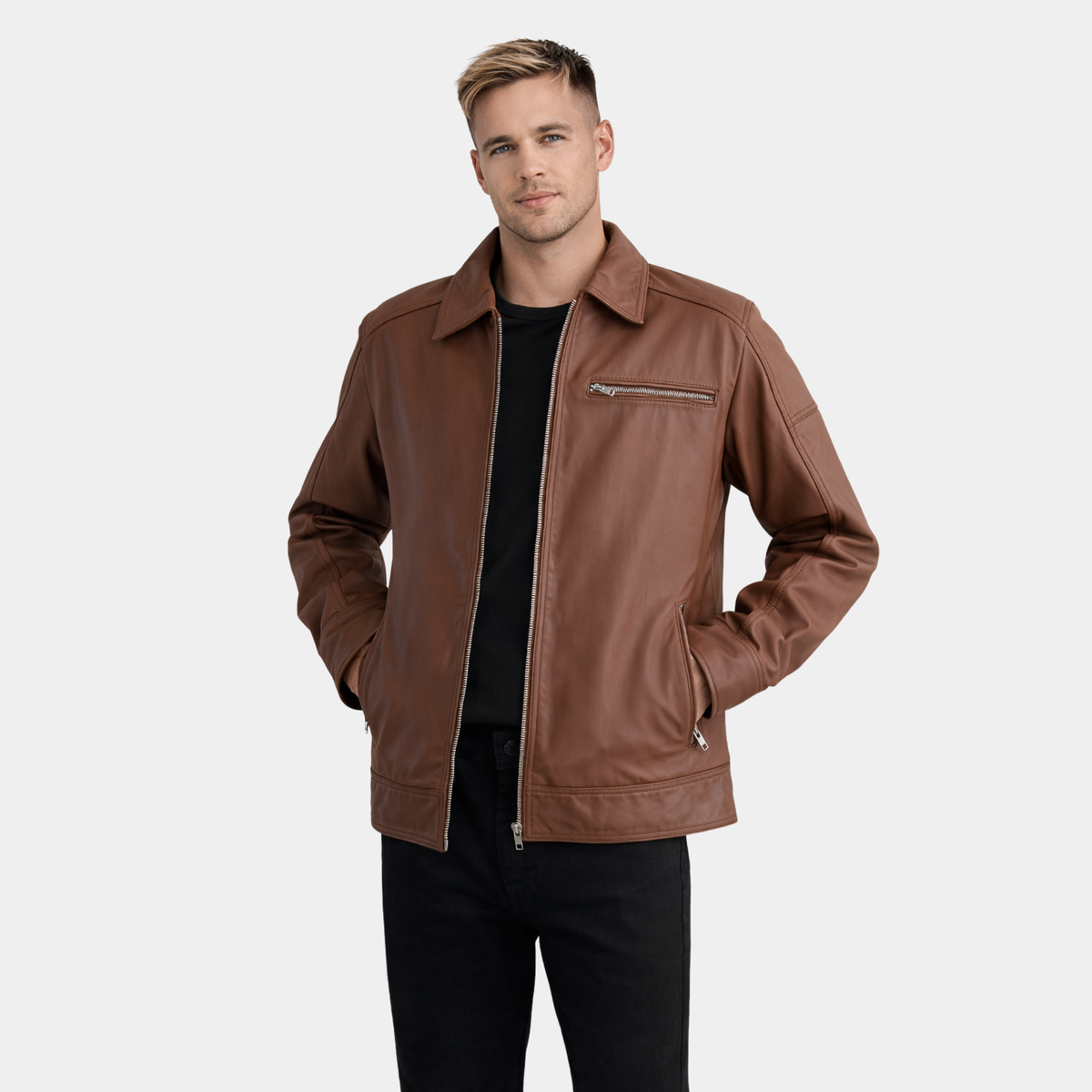 Lavendard Matte Brown Leather Biker Jacket