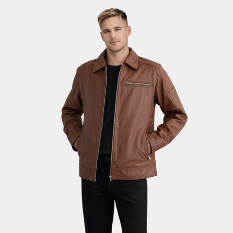 Lavendard Matte Brown Leather Biker Jacket