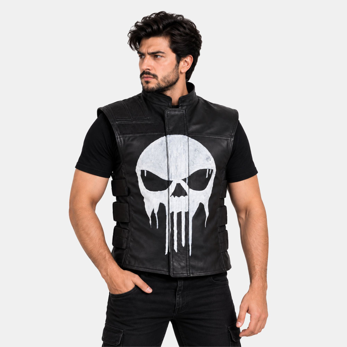 Leather Clan Men's Thomas Janes The Punisher Synthetic Leather Biker Vest