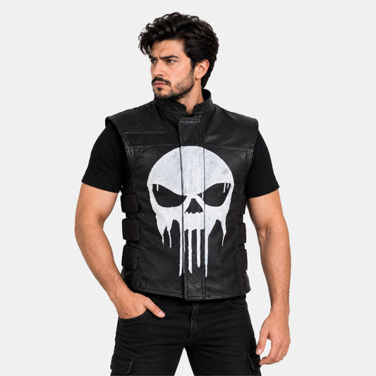 Leather Clan Men's Thomas Janes The Punisher Synthetic Leather Biker Vest