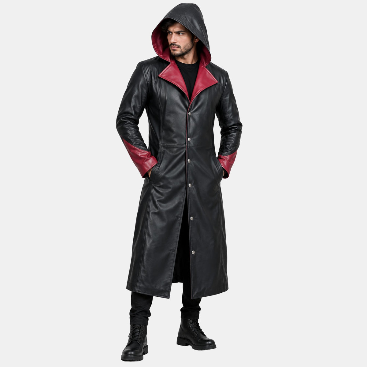 Leather Clan Men's Devil May Cry DMC 5 Dante Sheep Leather Coat (Long Coat)